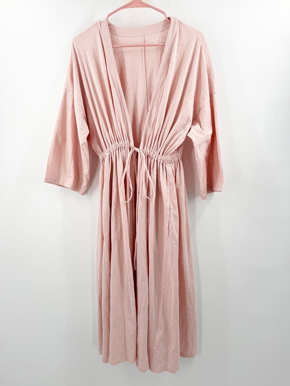 Eileen Fisher Kimono Sleep Robe Women L/XL lpink organic cotton lounge sleep